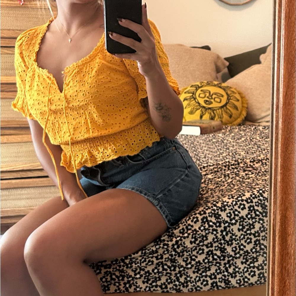 Lulu's Sunny Yellow Eyelet Blouse